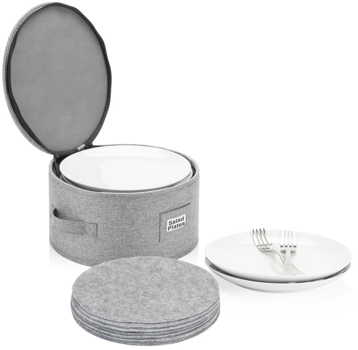 STOZU salad plate storage case with a 10x6 inch footprint protecting dinnerware during storage.