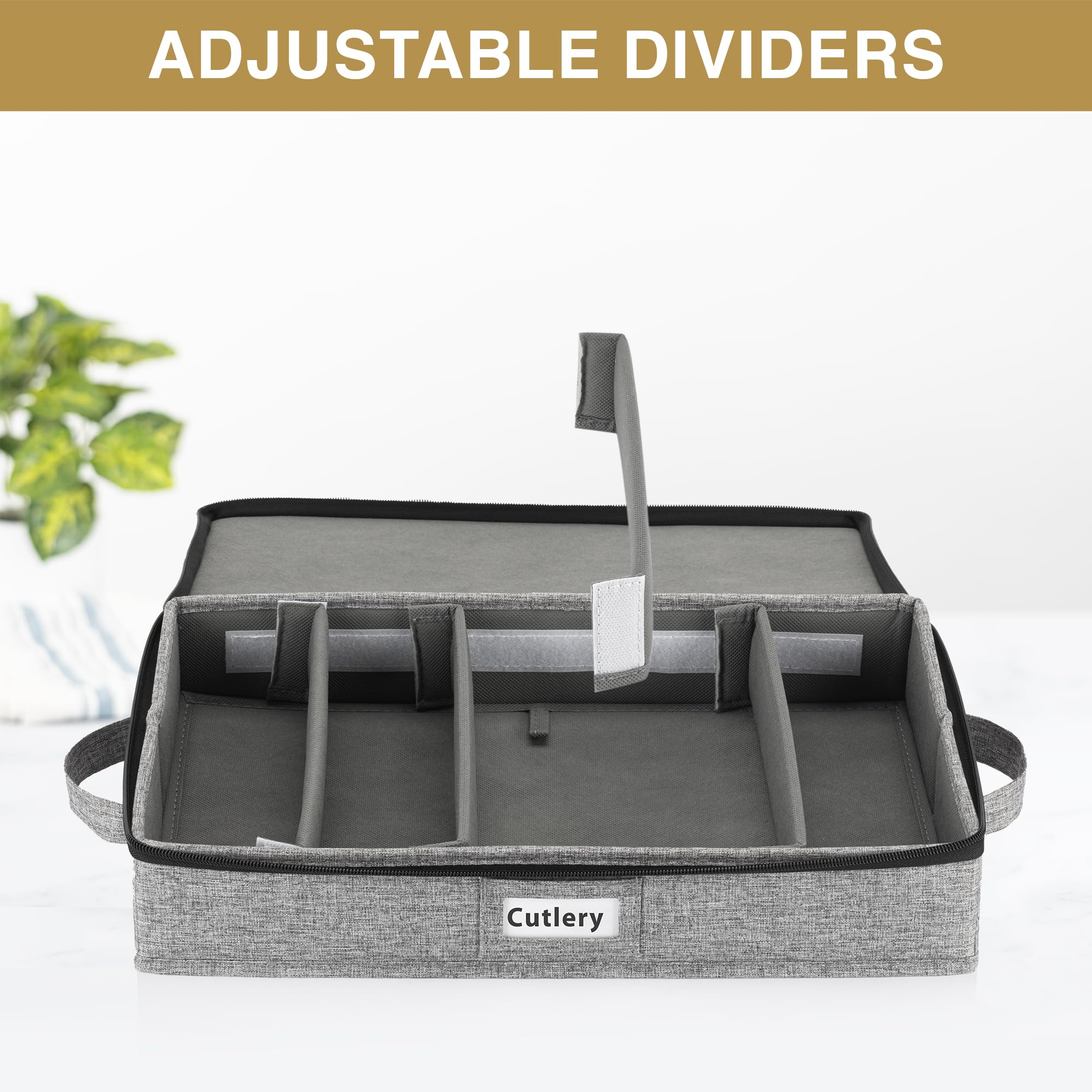 STOZU flatware storage box adjustable dividers adapt to various utensils.