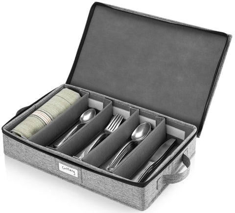 STOZU flatware storage box top view, organized for easy utensil access.