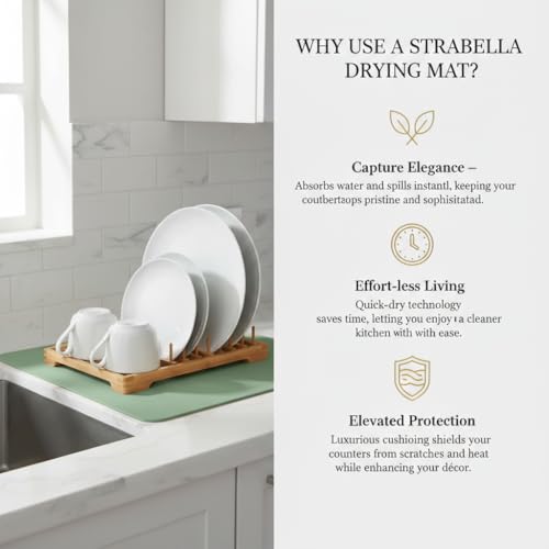 Strabella dish drying mat in sage color on kitchen counter