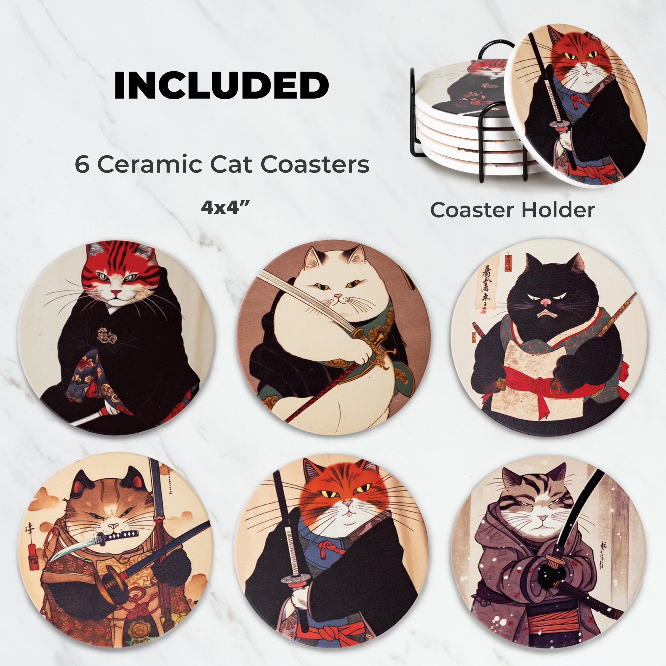 Straight Coastin Ninja Cat Coasters holder keeps coasters organized and accessible.