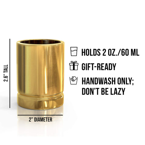 Close-up of Straight Shooter bullet shot glass showing a ceramic finish.
