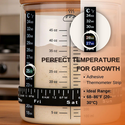 Strirumo bamboo lid provides airtight storage for the starter.