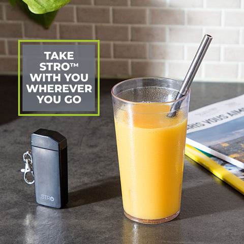 Close-up of STRO stainless steel straw tip highlighting smooth sip design.
