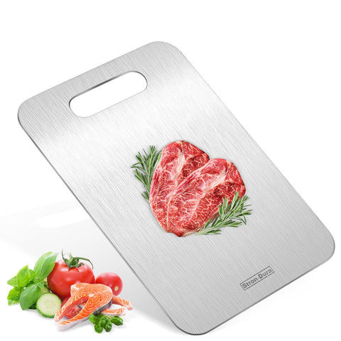 Stron-Dura cutting board stainless-steel top for durable kitchen prep and easy cleanup.