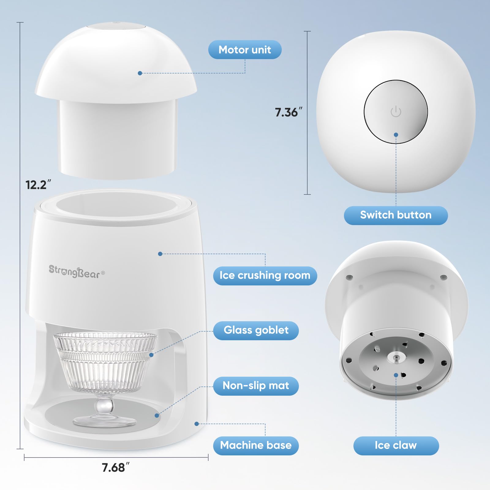 StrongBear snow cone machine top view shows easy-to-use controls for effortless ice shaving.