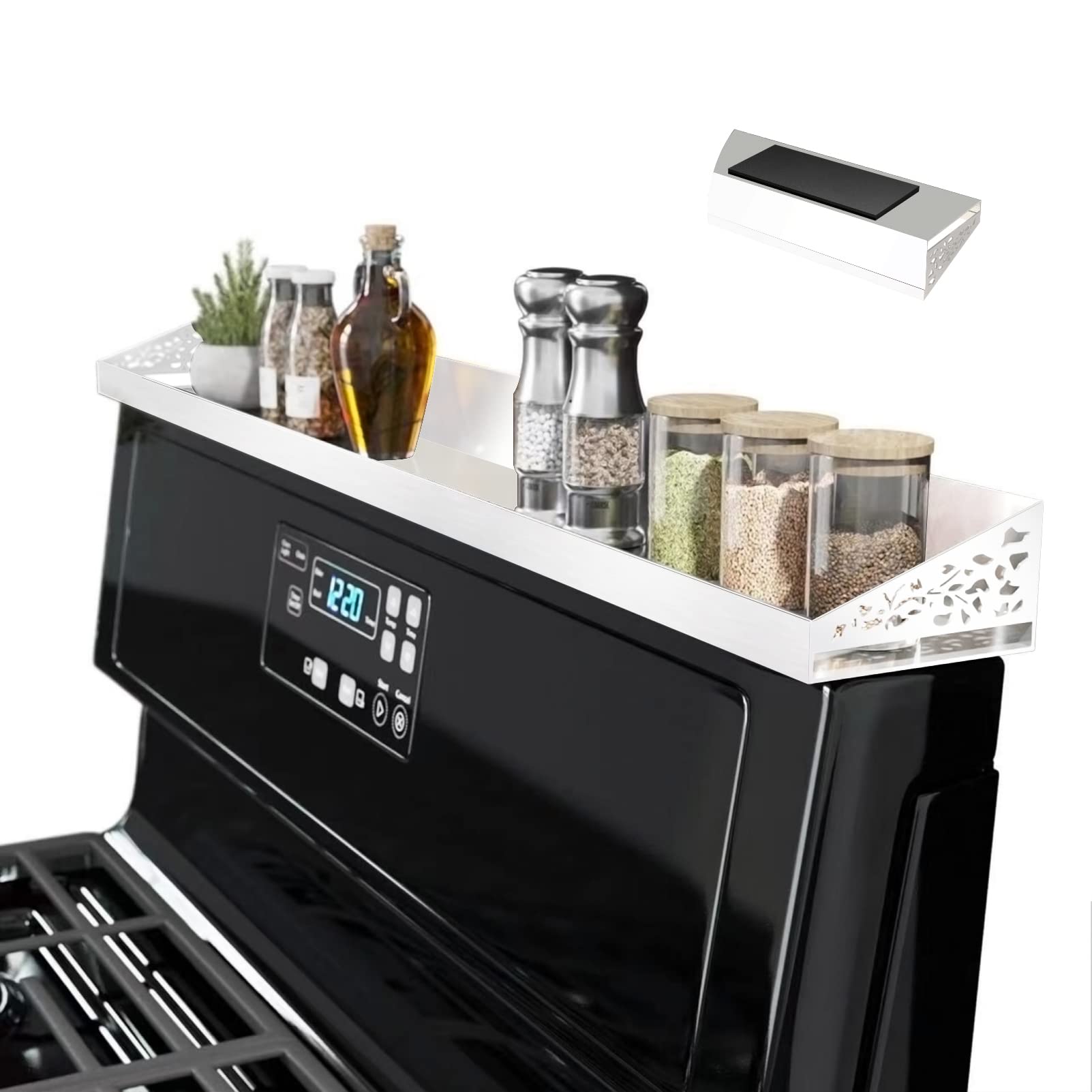 STUTOV magnetic stove top shelf keeps spices within easy reach while cooking