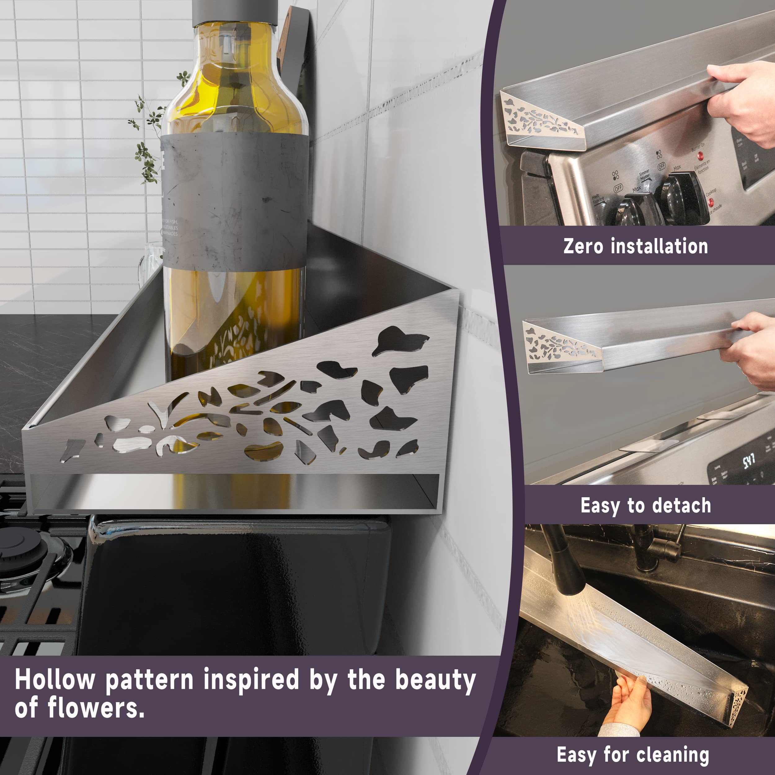 STUTOV spice-condiment organizer on stove back keeps essentials within reach.