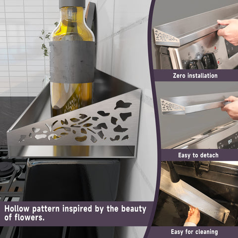 STUTOV spice-condiment organizer on stove back keeps essentials within reach.