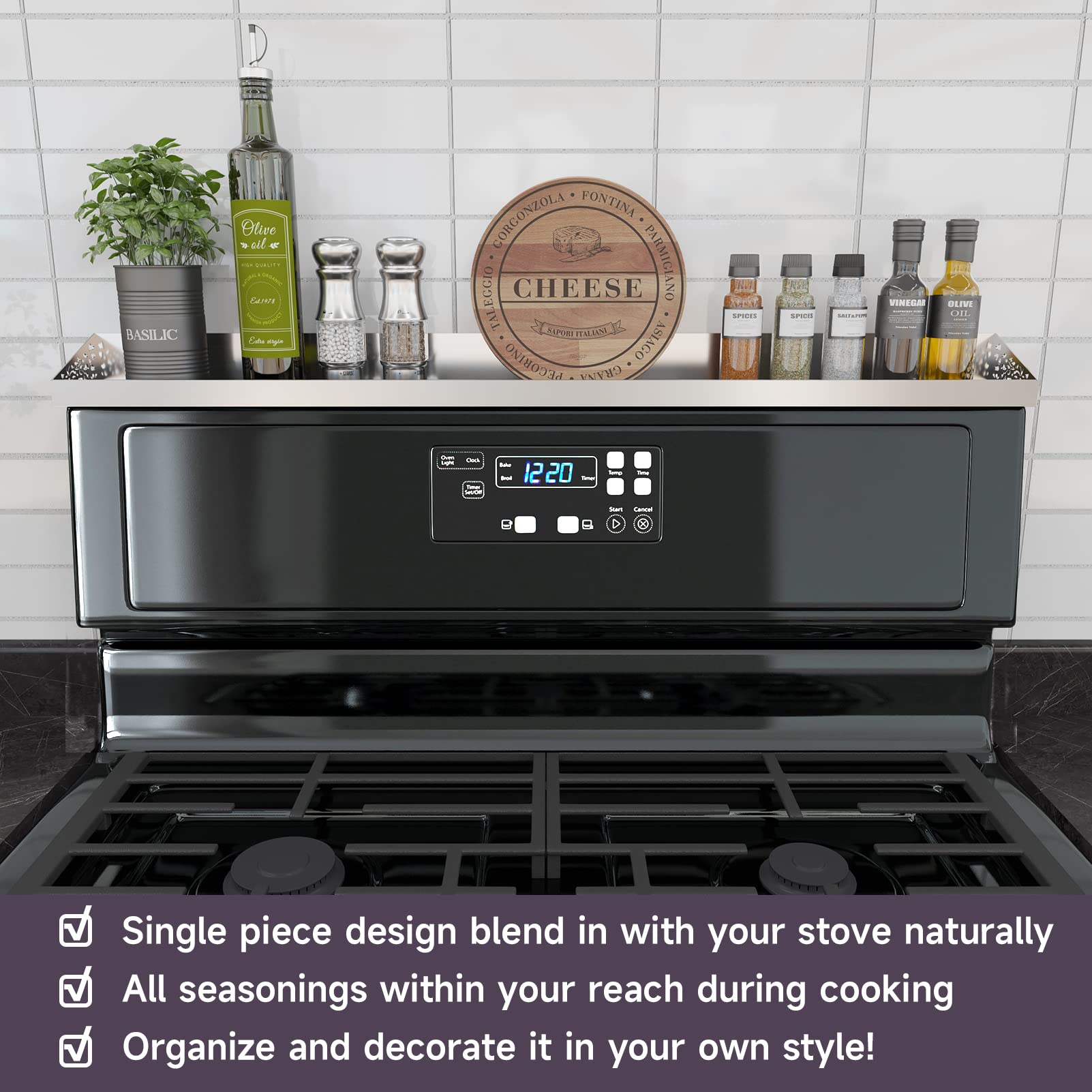 STUTOV stainless steel spice rack close-up highlights rust-resistant durability.