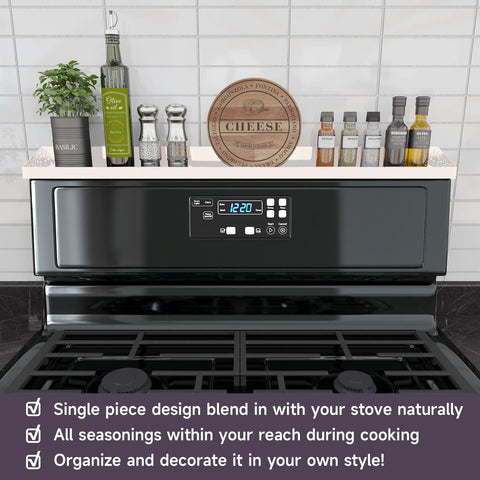 STUTOV white spice rack on the back of the stove keeps condiments organized