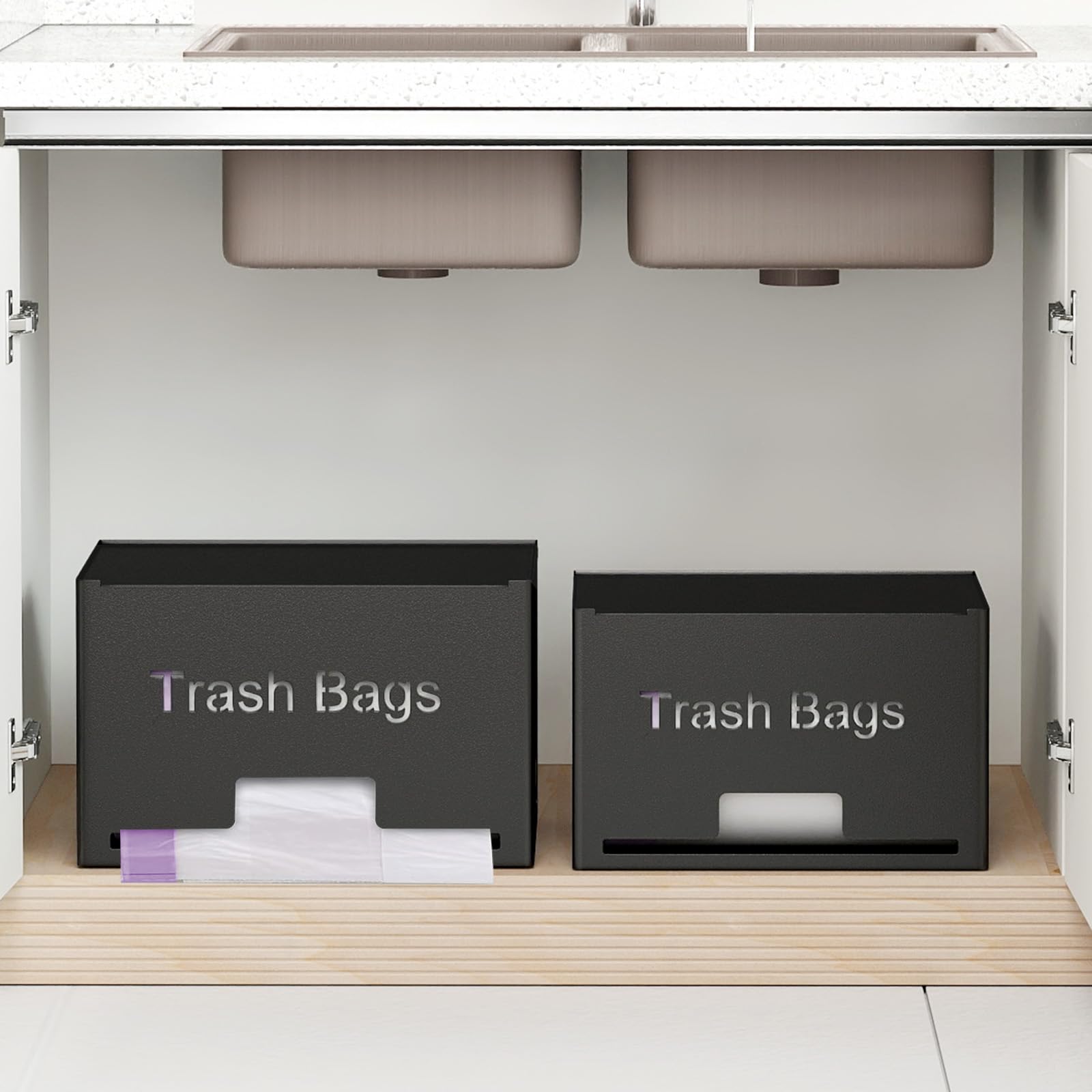 STWWO metal black finish adds durability and a modern touch to home trash setup.