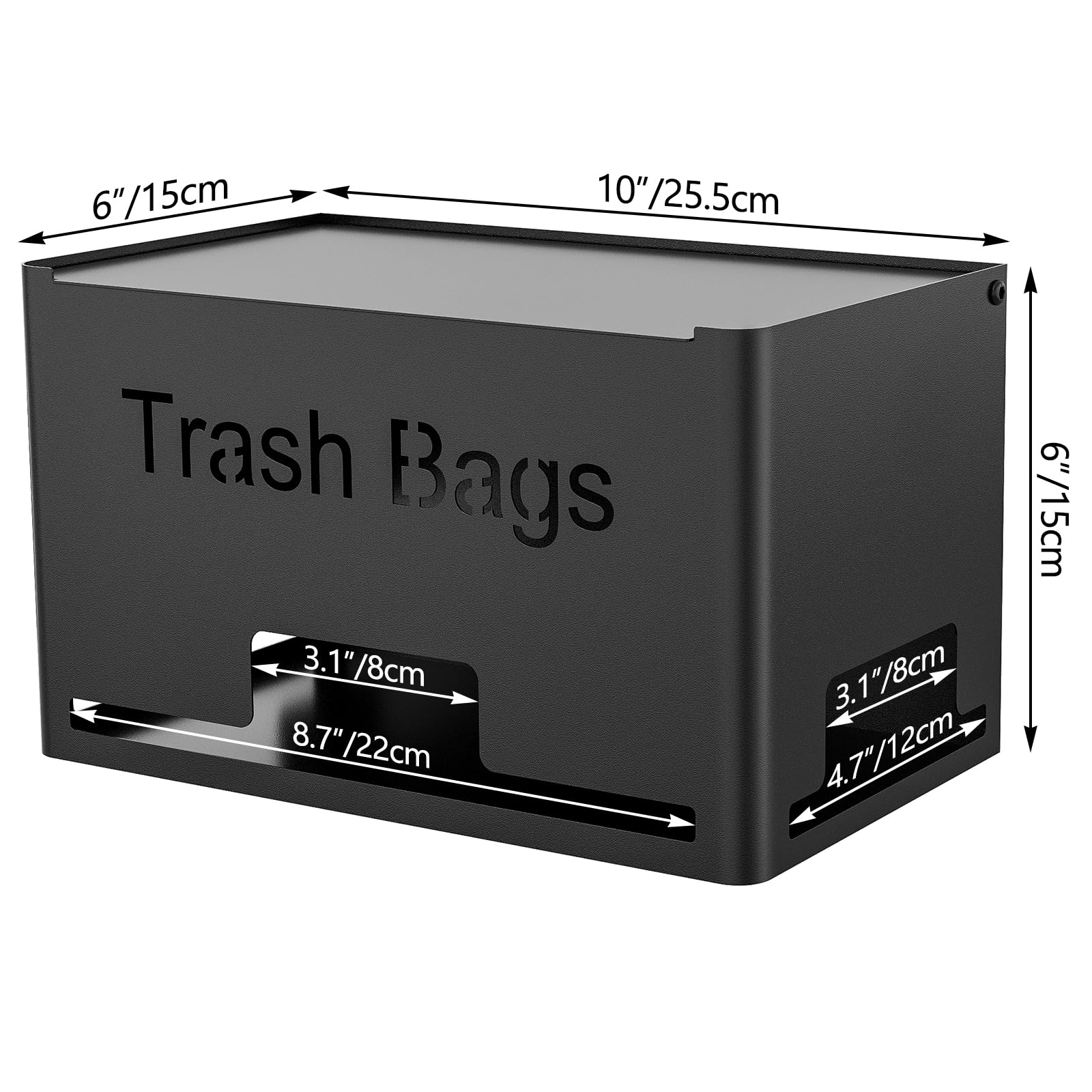 STWWO metal dispenser front view showing easy-access bag roll retrieval