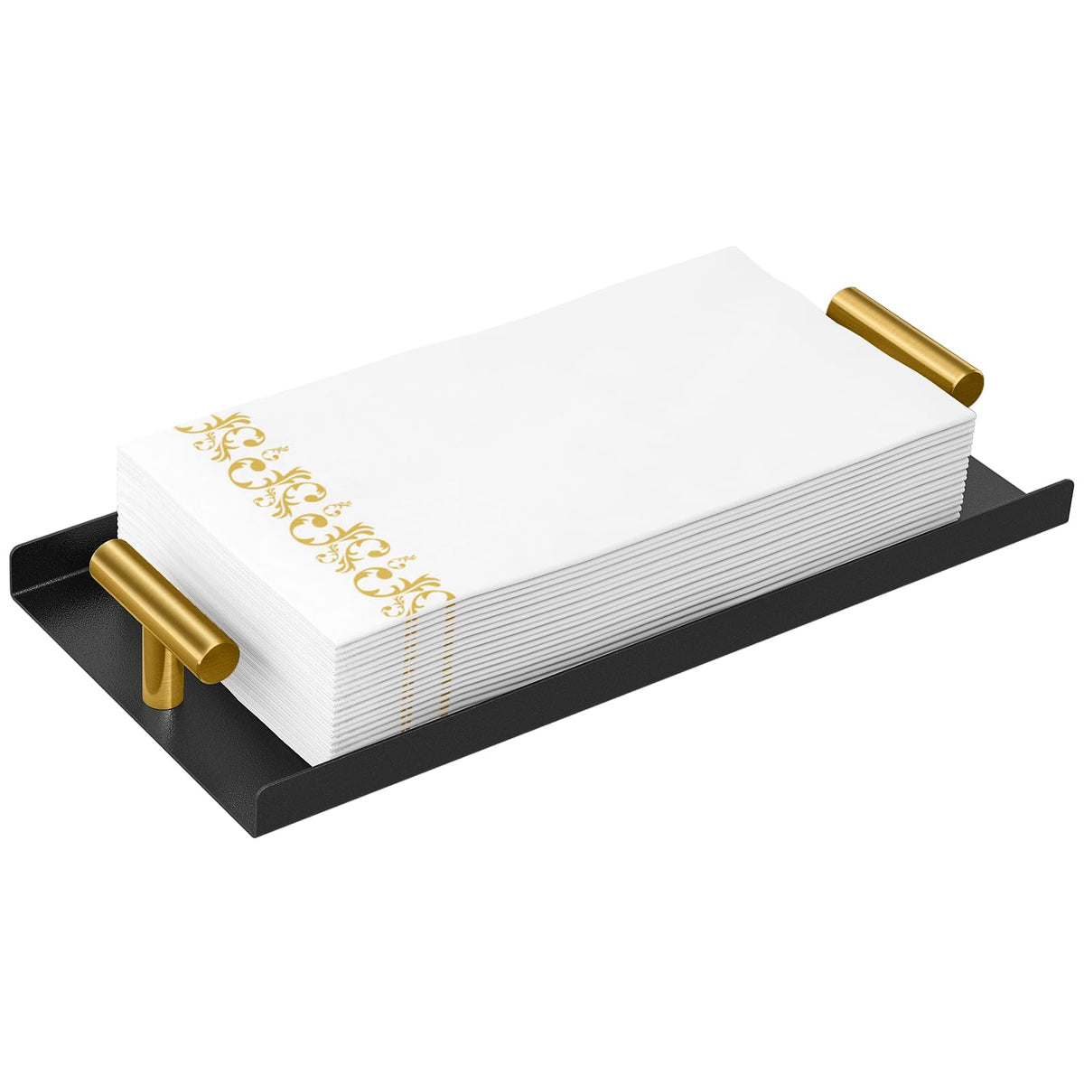 STWWO napkin holder with golden T-handle on bathroom counter for elegance and easy access