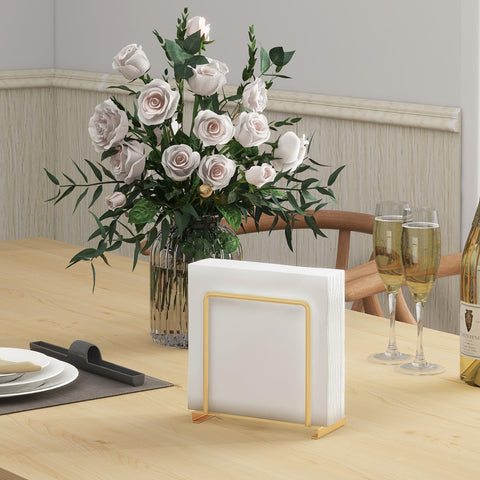 STWWO standing napkin holder in gold adds elegant storage on kitchen counters.