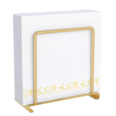 STWWO napkin holder on table with gold finish, saves space and quick napkin access.