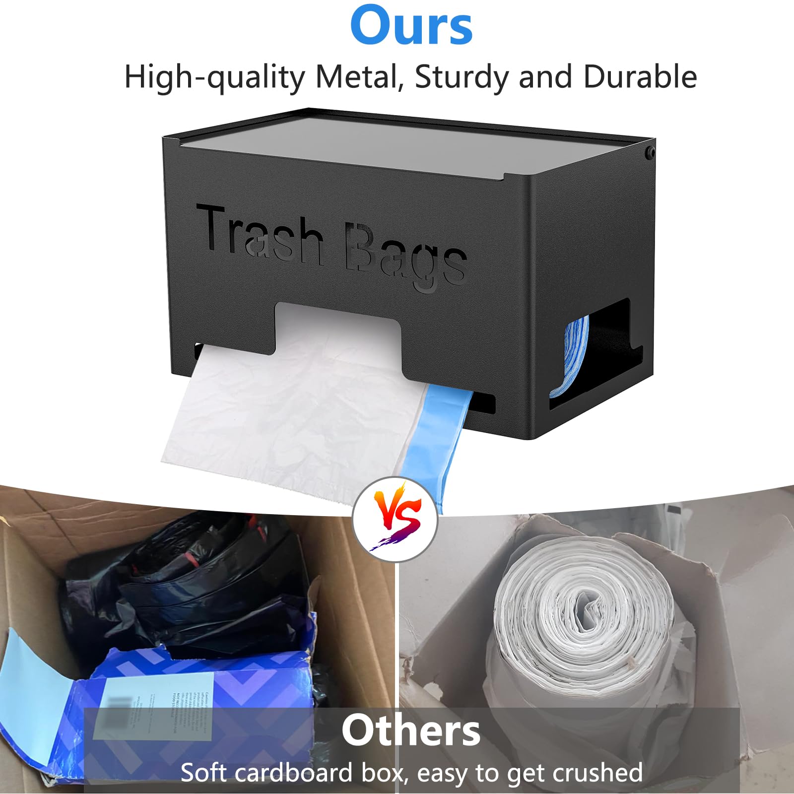 STWWO trash bag dispenser with front opening for quick bag grab