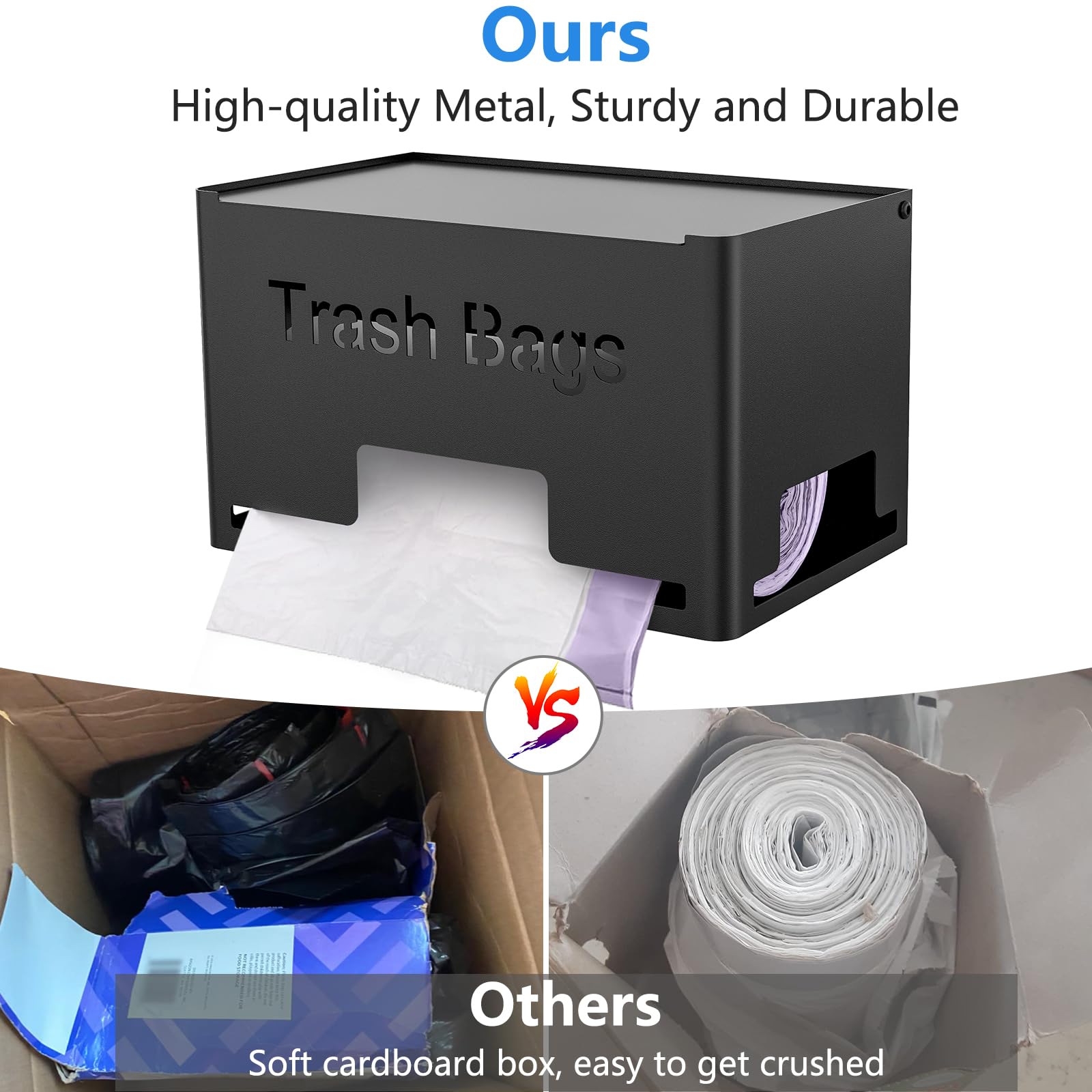 STWWO wall-mounted trash dispenser keeps bags off counters and tidy.