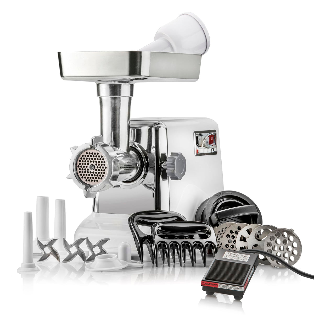 STX Turboforce 3000 hopper for quick, large-batch meat prep.