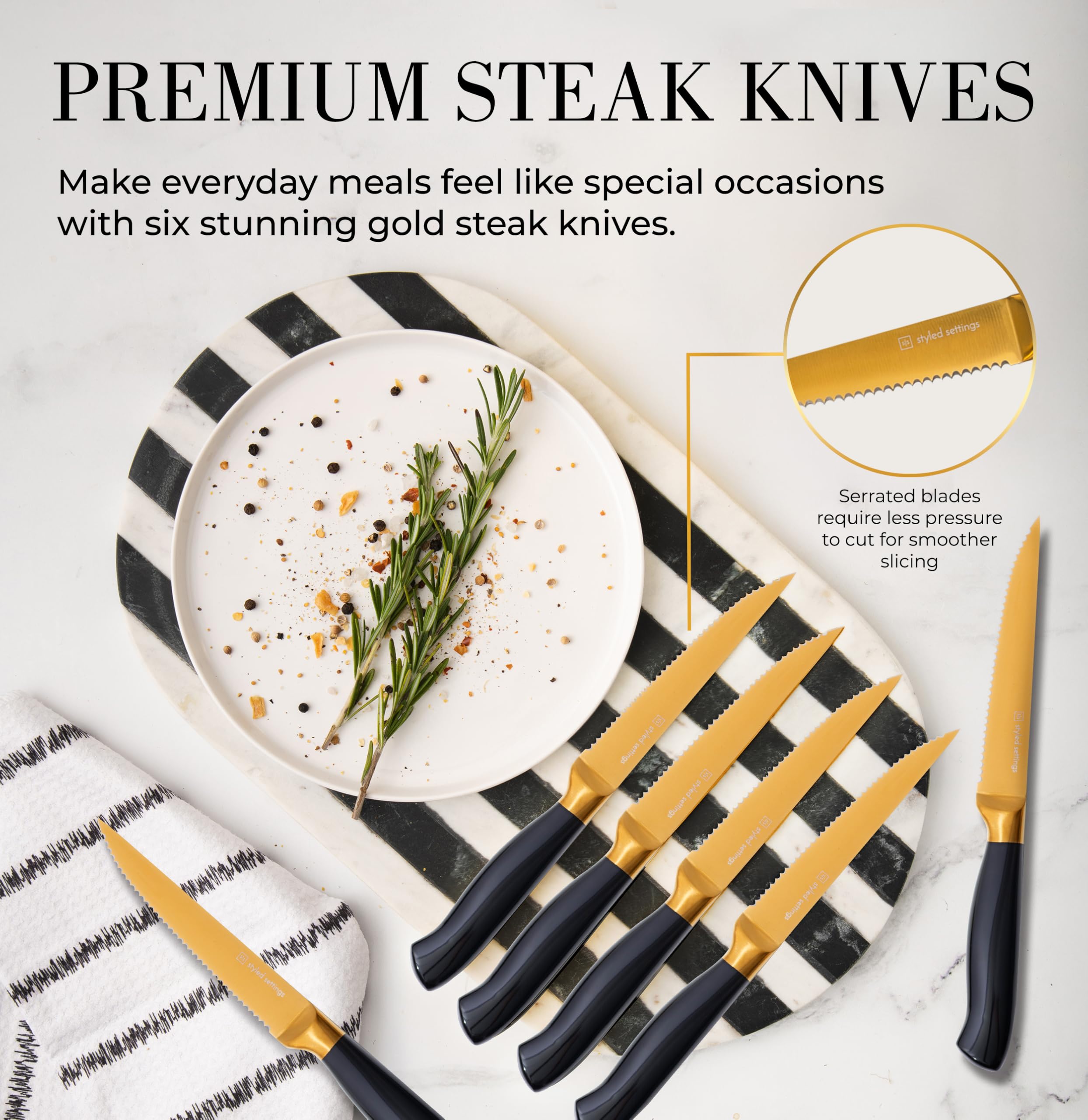 STYLED SETTINGS gold steak knives add a luxe touch to meals