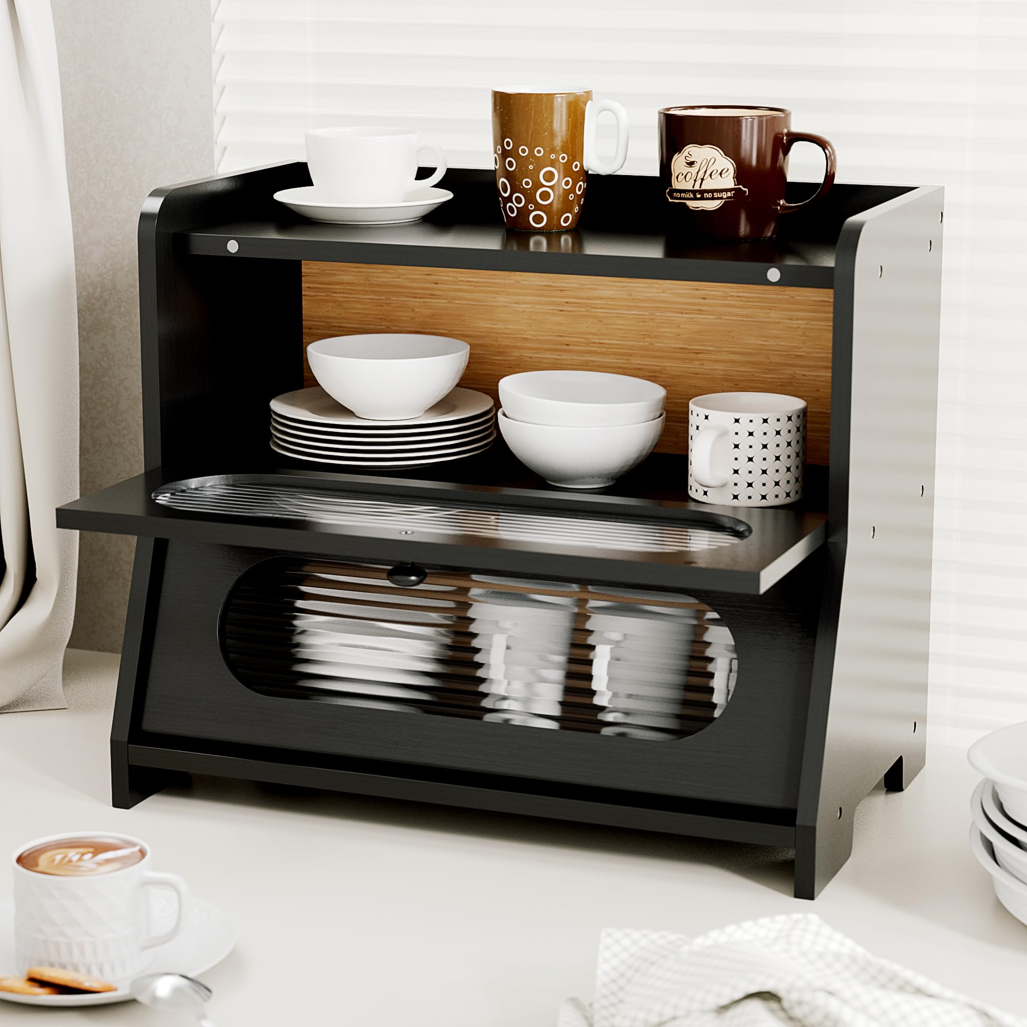 Stylstoreazy bread box with raised edges prevents slipping.