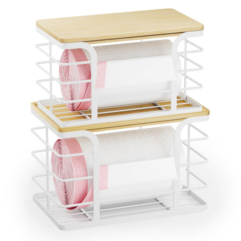 Stylstoreazy trash bag dispenser with bamboo top, large size for easy bag access