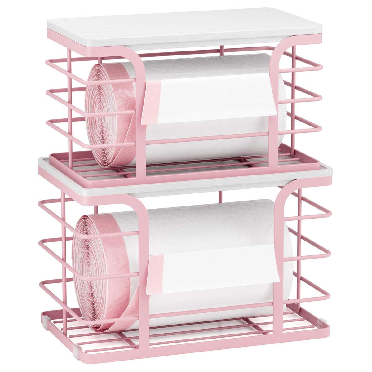 Stylstoreazy trash bag holder with bamboo top on countertop for convenient bag access