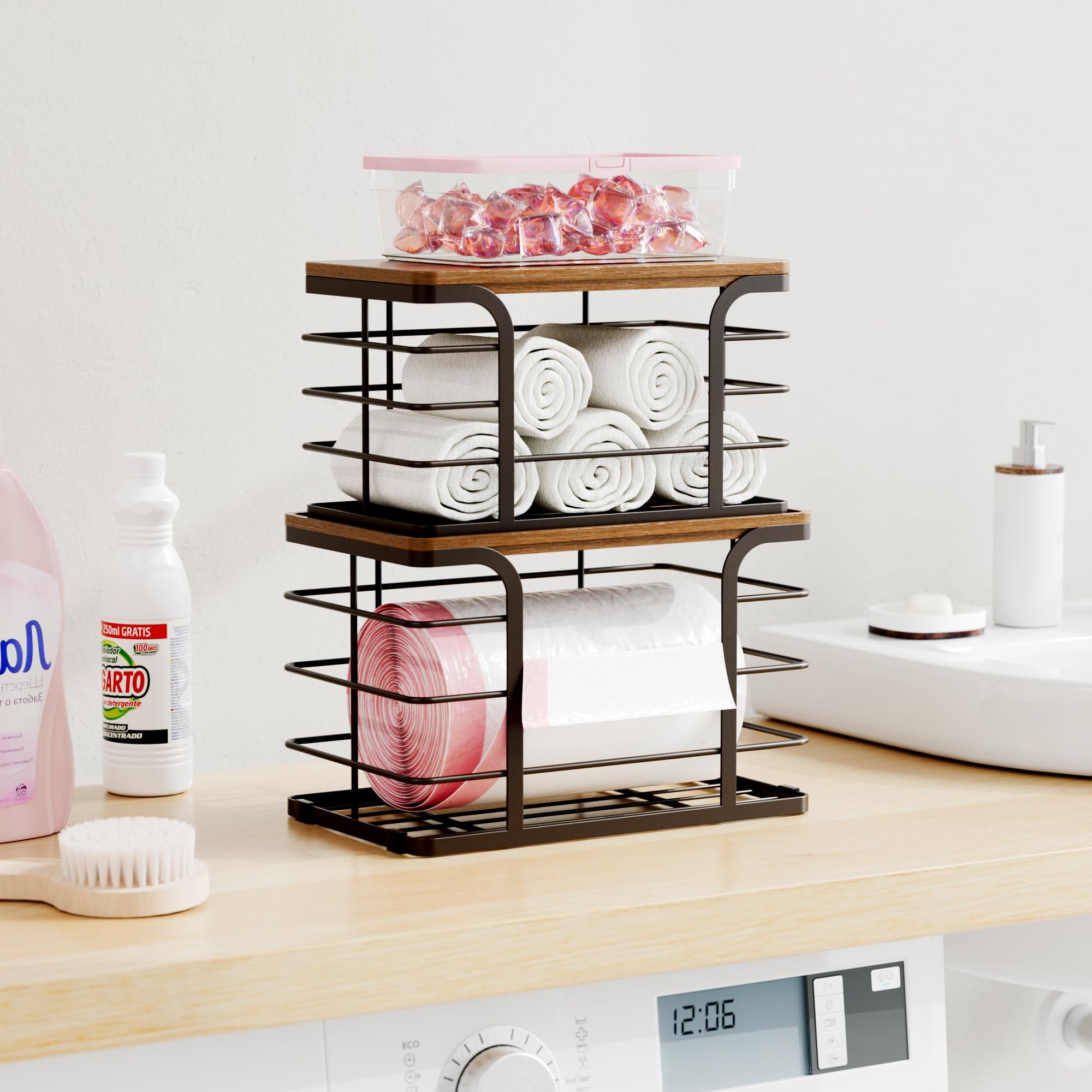 Stylstoreazy under-sink setup reveals hidden organization in laundry or bathroom.