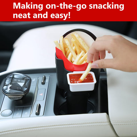 SUADEN snack organizer in car holds fries, nuggets, and small items.