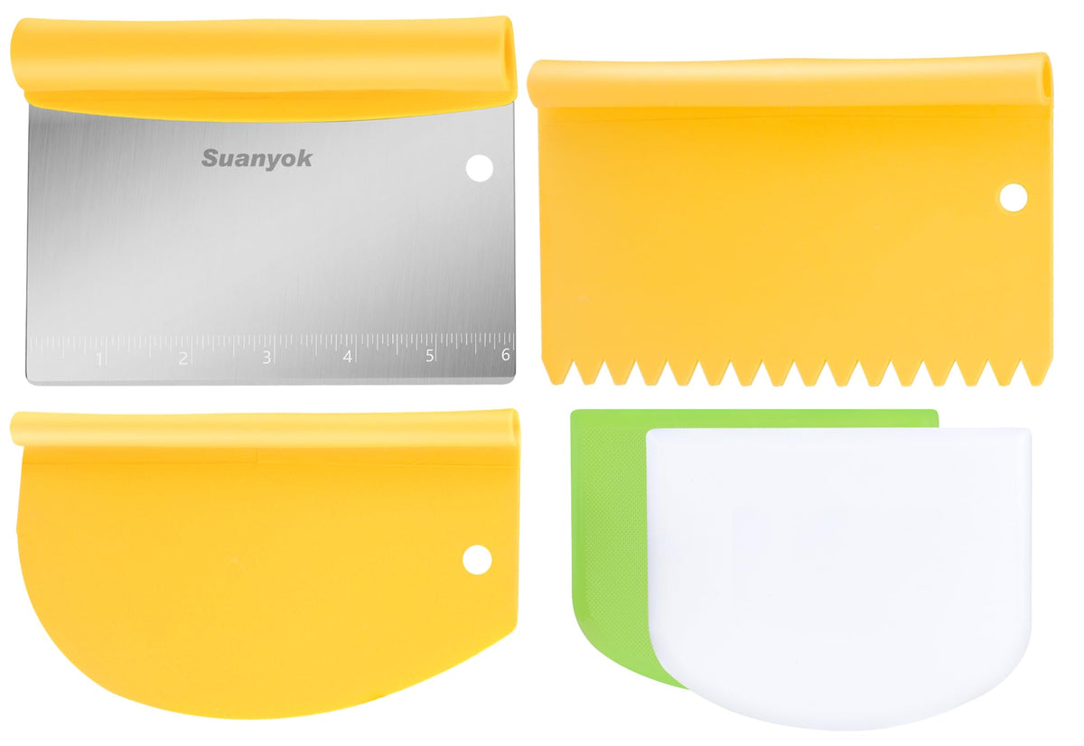 Suanyok bench scraper with stainless steel blade for precise dough cutting.