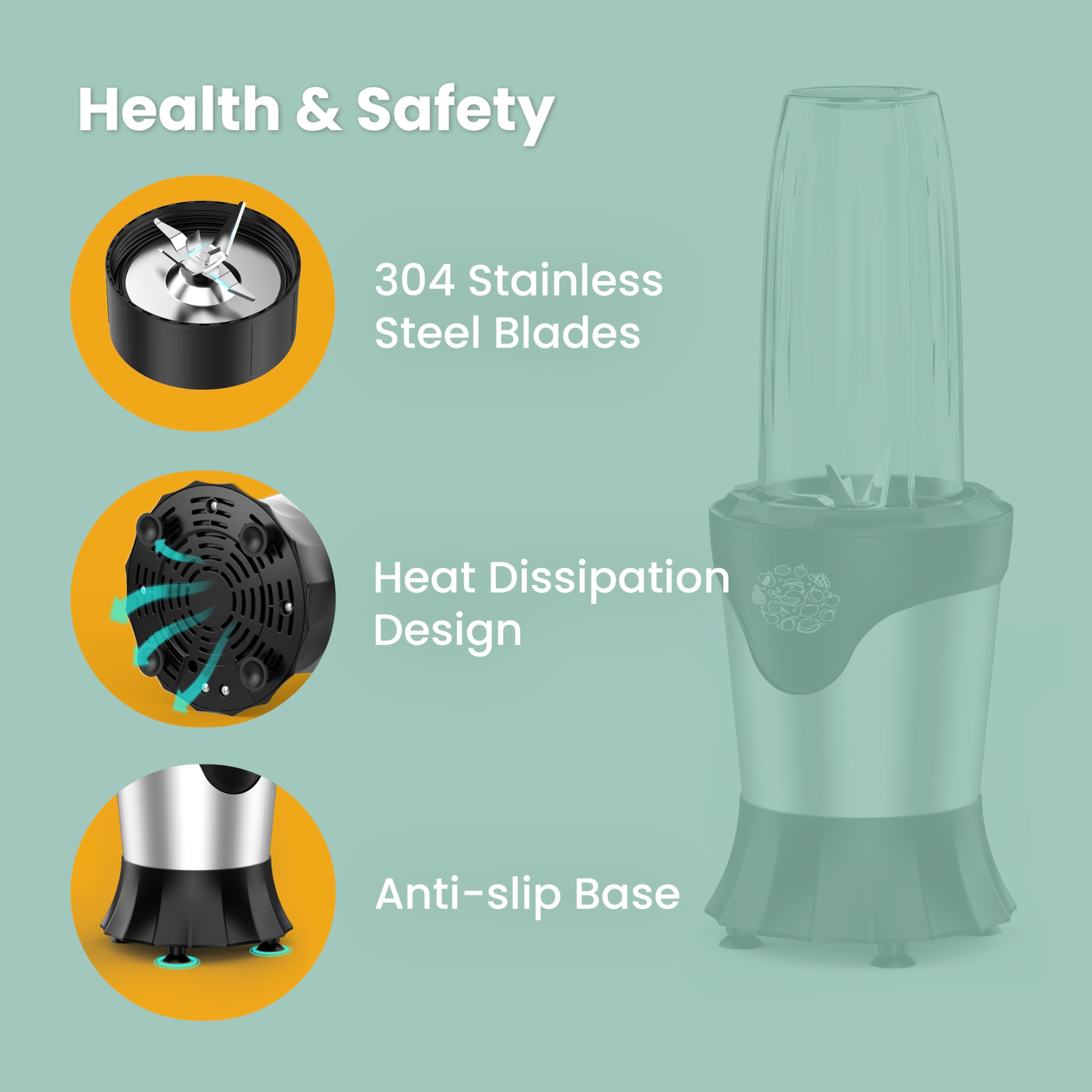 SUAVO non-slip suction feet keep the blender steady.