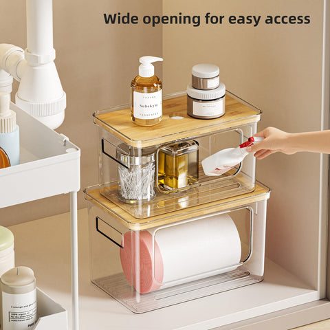 SUBEKYU pantry organization box helps sundries stay sorted and easy to grab.