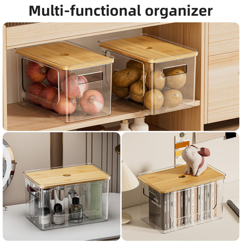 SUBEKYU stackable storage box set maximize vertical kitchen space.