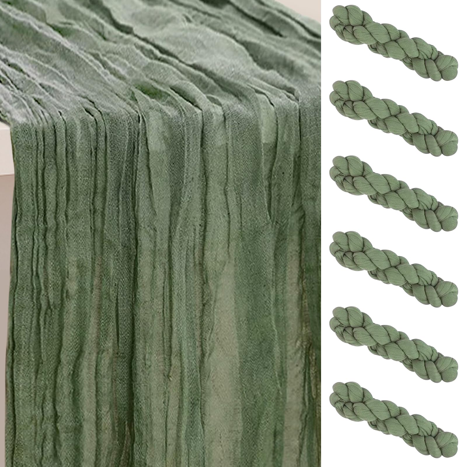 SuBleer sage-green cheesecloth table runner, 35x120 inches, soft and breathable for elegant dining