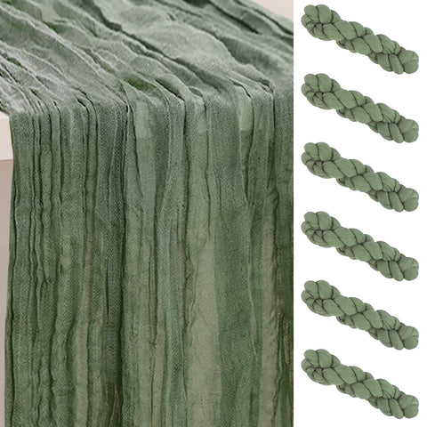 SuBleer sage-green cheesecloth table runner, 35x120 inches, soft and breathable for elegant dining