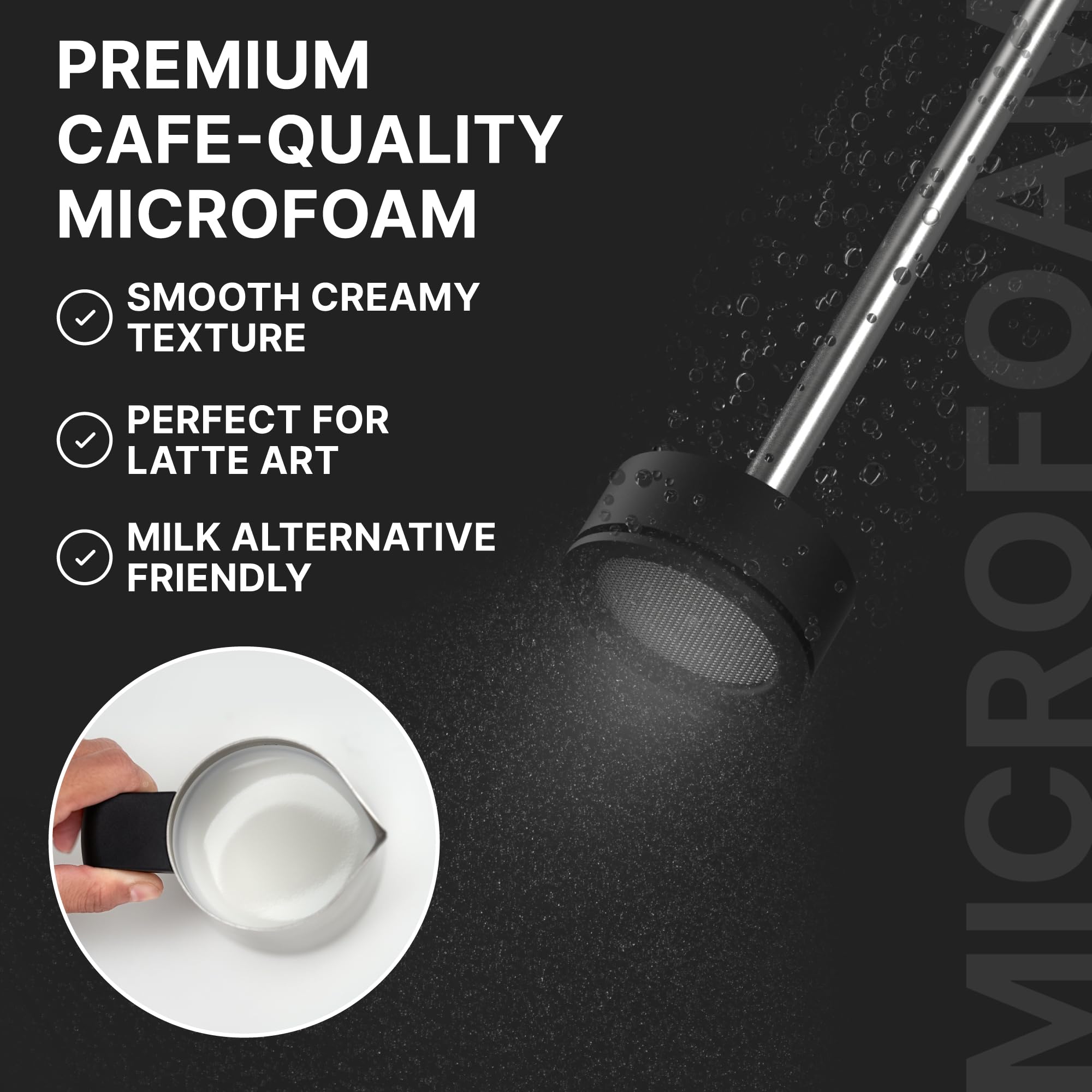 NanoFoamer delivers cafe-grade microfoam in seconds for lattes.
