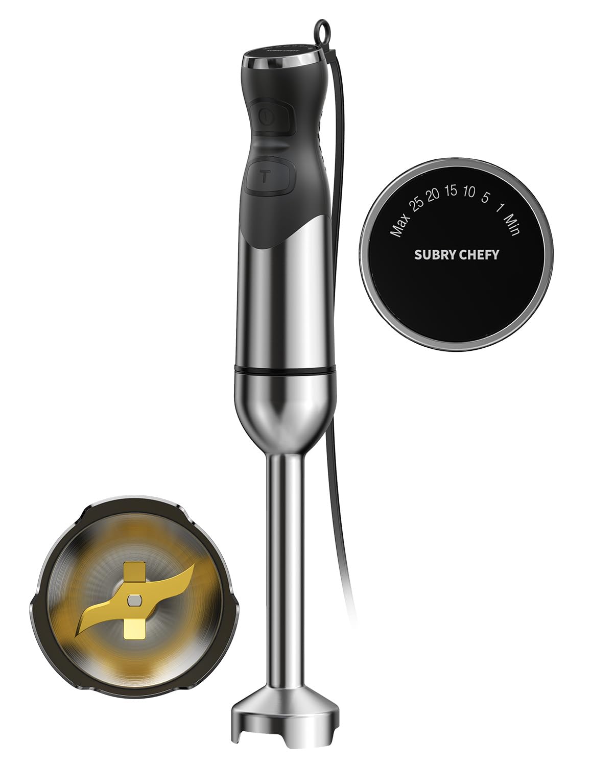 Subry Chefy 2025 immersion blender front view with 1000W motor for smooth blends