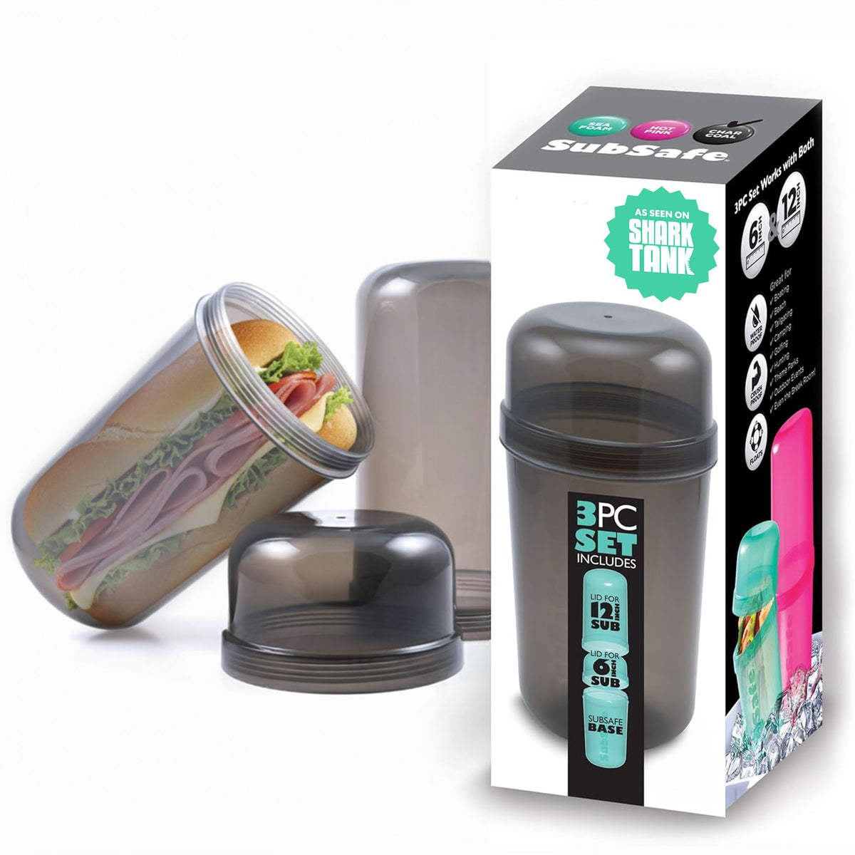 SubSafe 3-piece container with sealed lid keeps subs fresh during travel