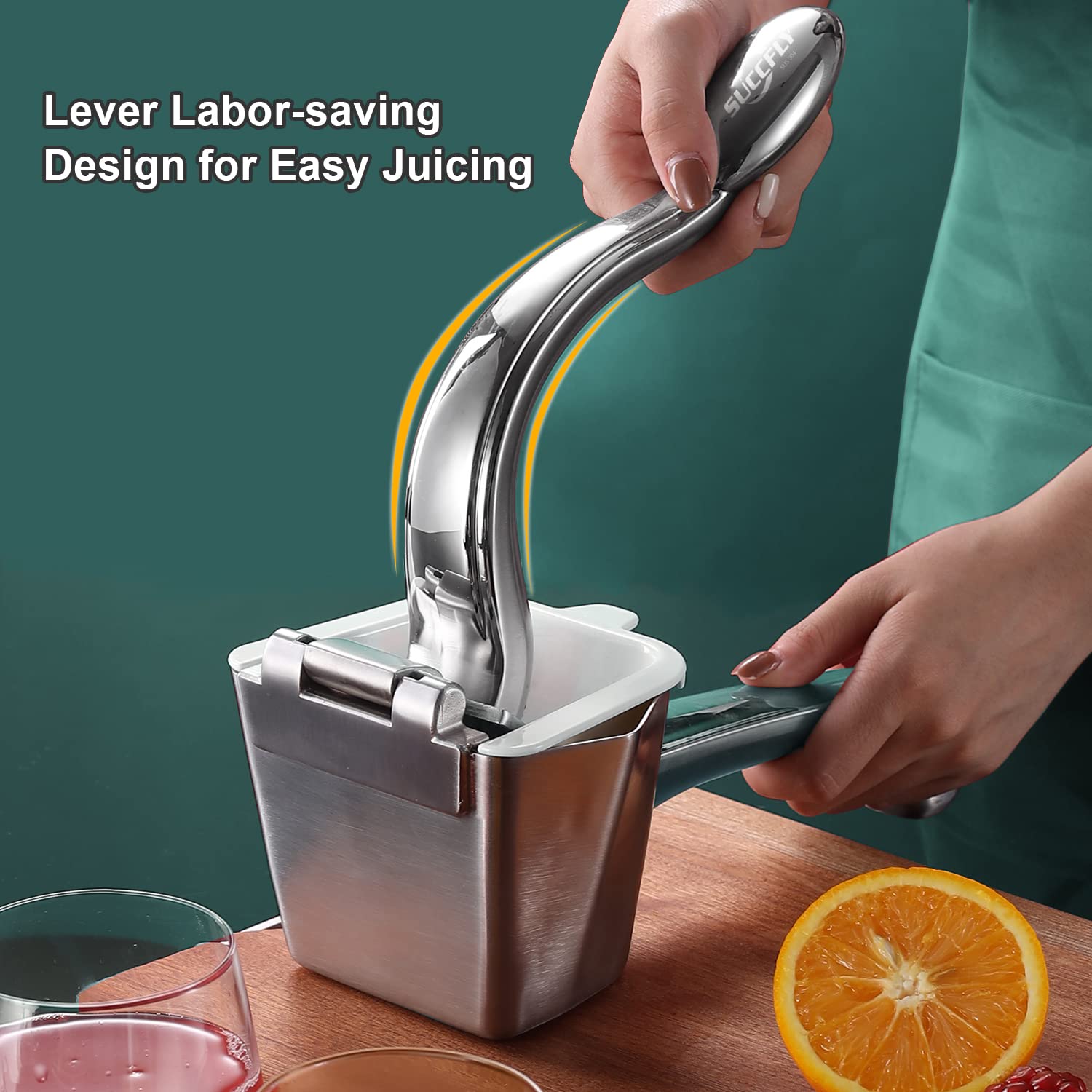 SUCCFLY citrus juicer with large capacity keeps more juice handy.