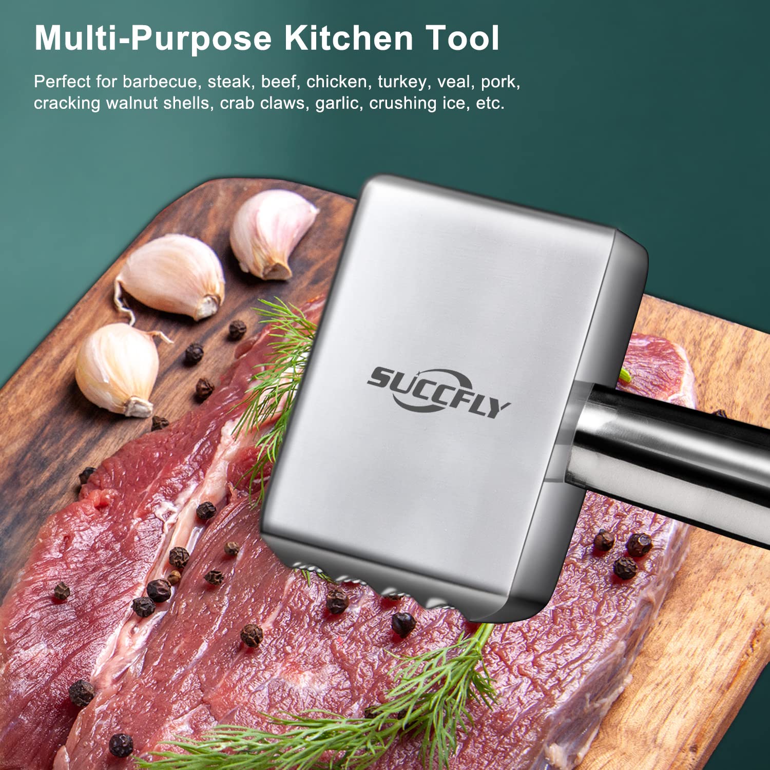 SUCCFLY flat side creates a smooth, uniform steak surface.