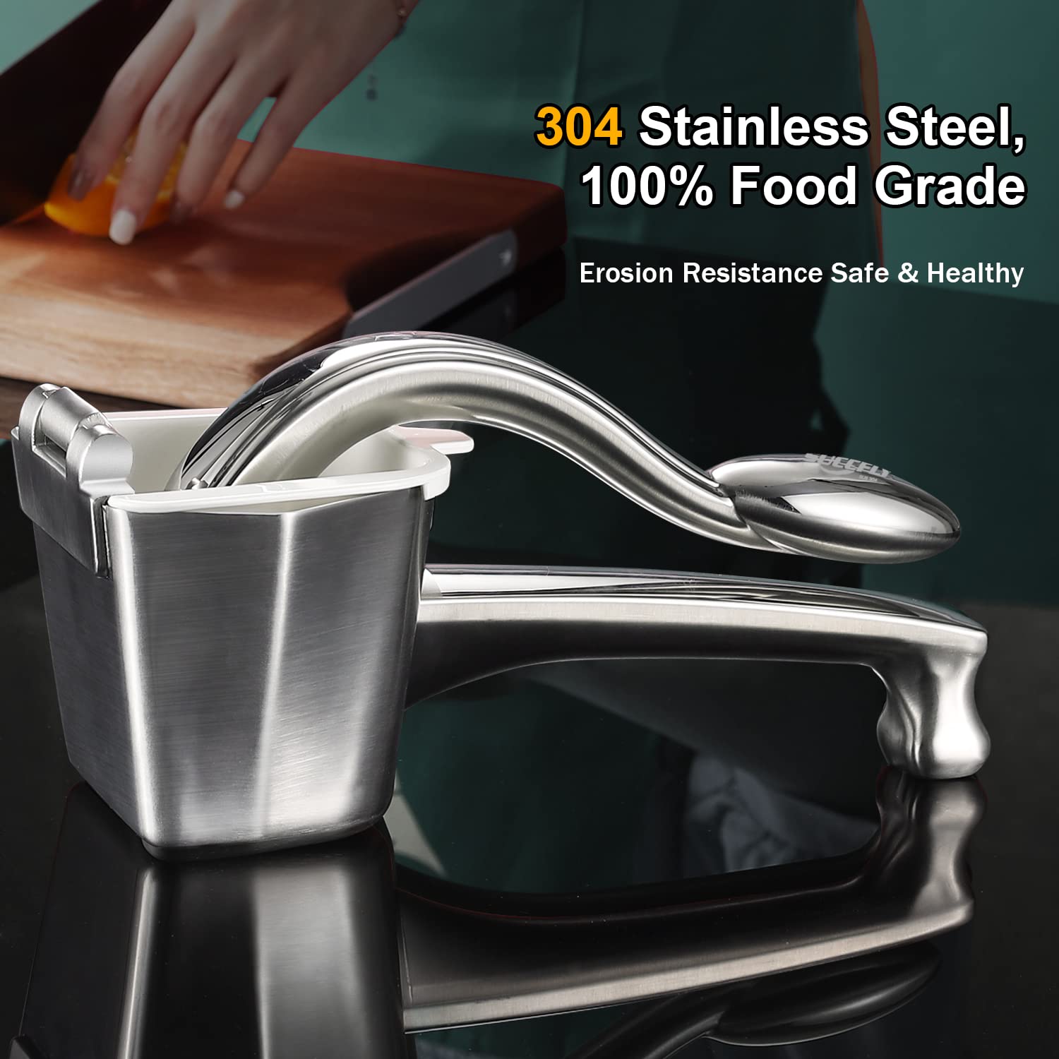 SUCCFLY orange juice press in stainless steel for effortless citrus prep.