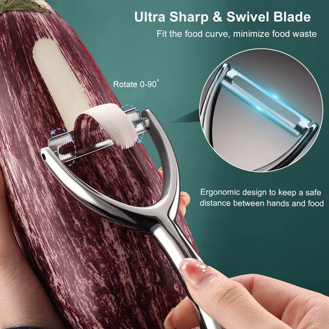 SUCCFLY swivel blade adapts to fruit shapes for even peels.