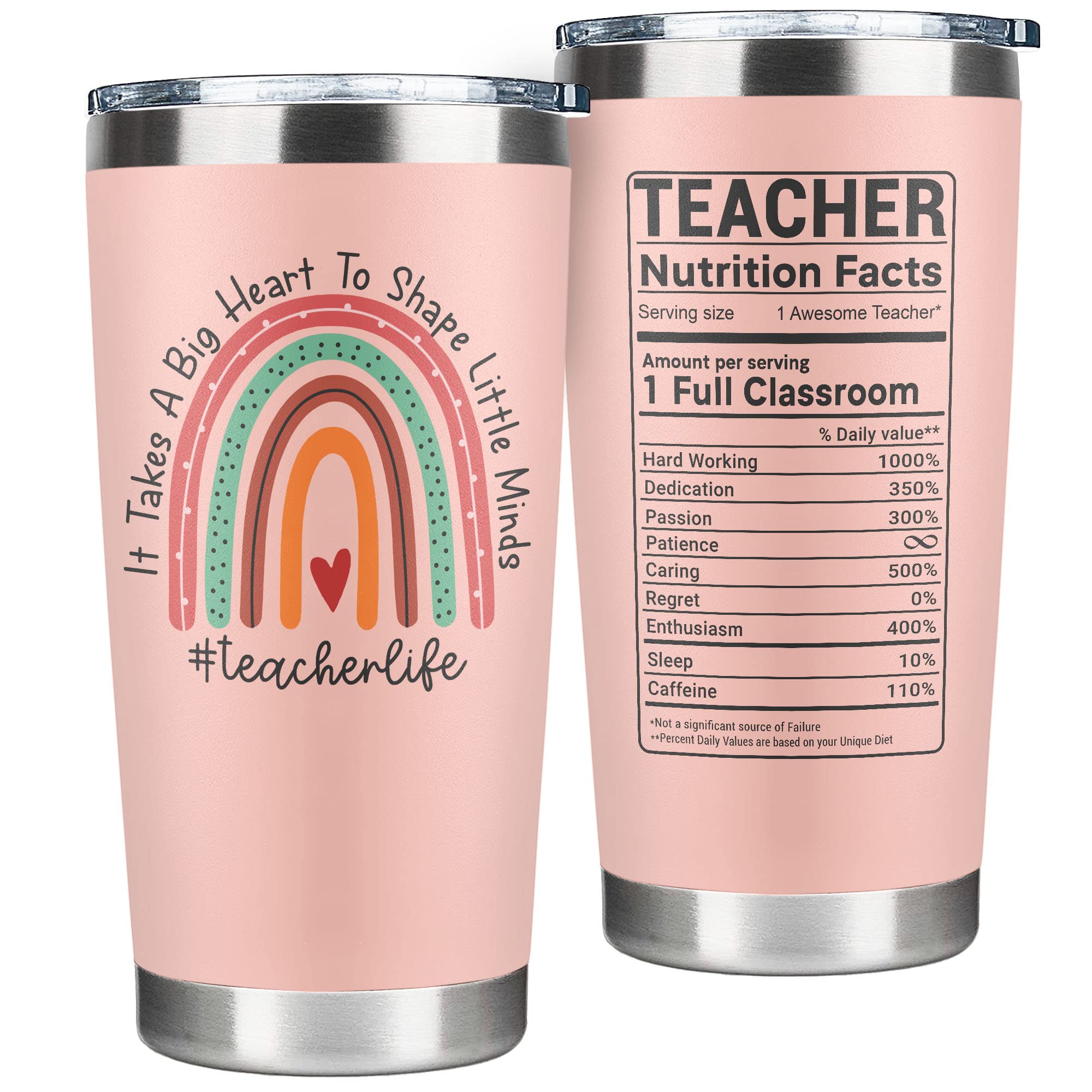 SUCHAGIFT 20oz pink teacher tumbler for daily classroom use