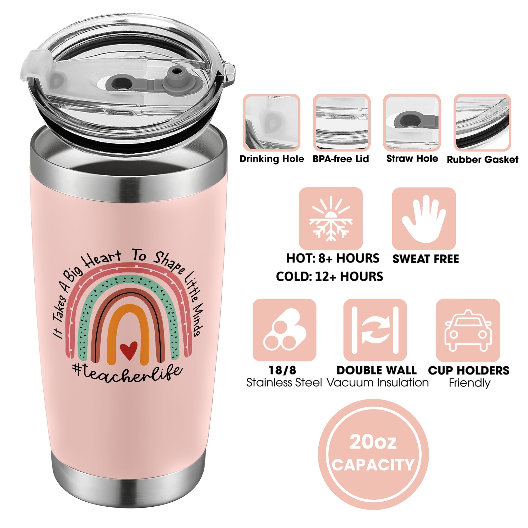 SUCHAGIFT pink tumbler with push-on lid for spill-free classroom days