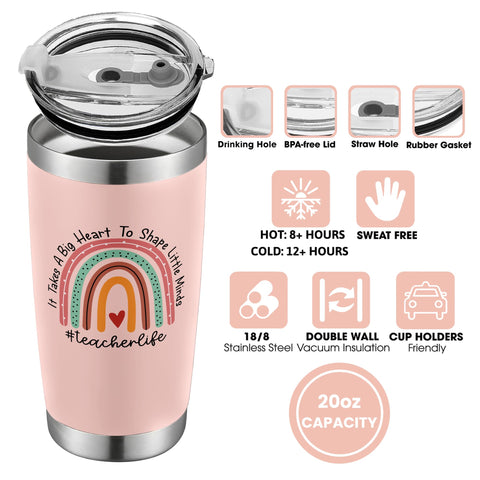 SUCHAGIFT pink tumbler with push-on lid for spill-free classroom days