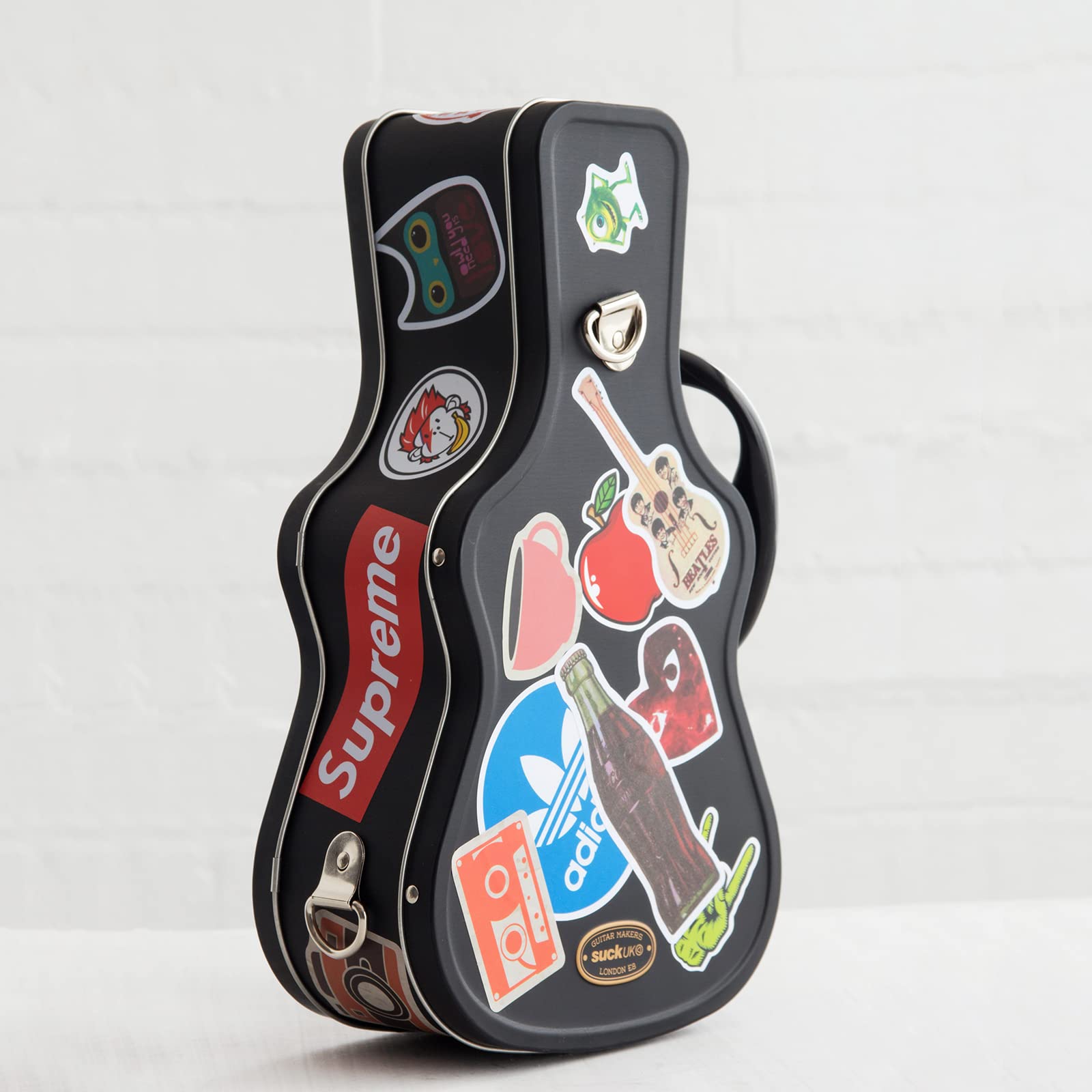 Suck UK guitar lunch box stickers included for personalized style.
