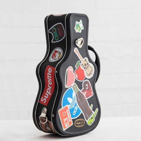 Suck UK guitar lunch box stickers included for personalized style.