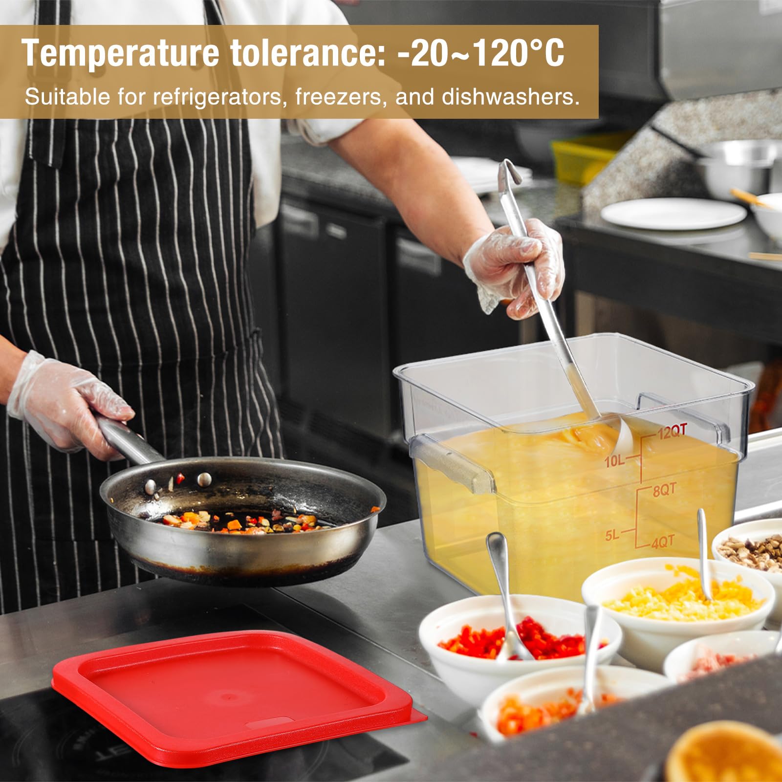 Suclain 12 qt capacity with red measurement marks helps portion prep.