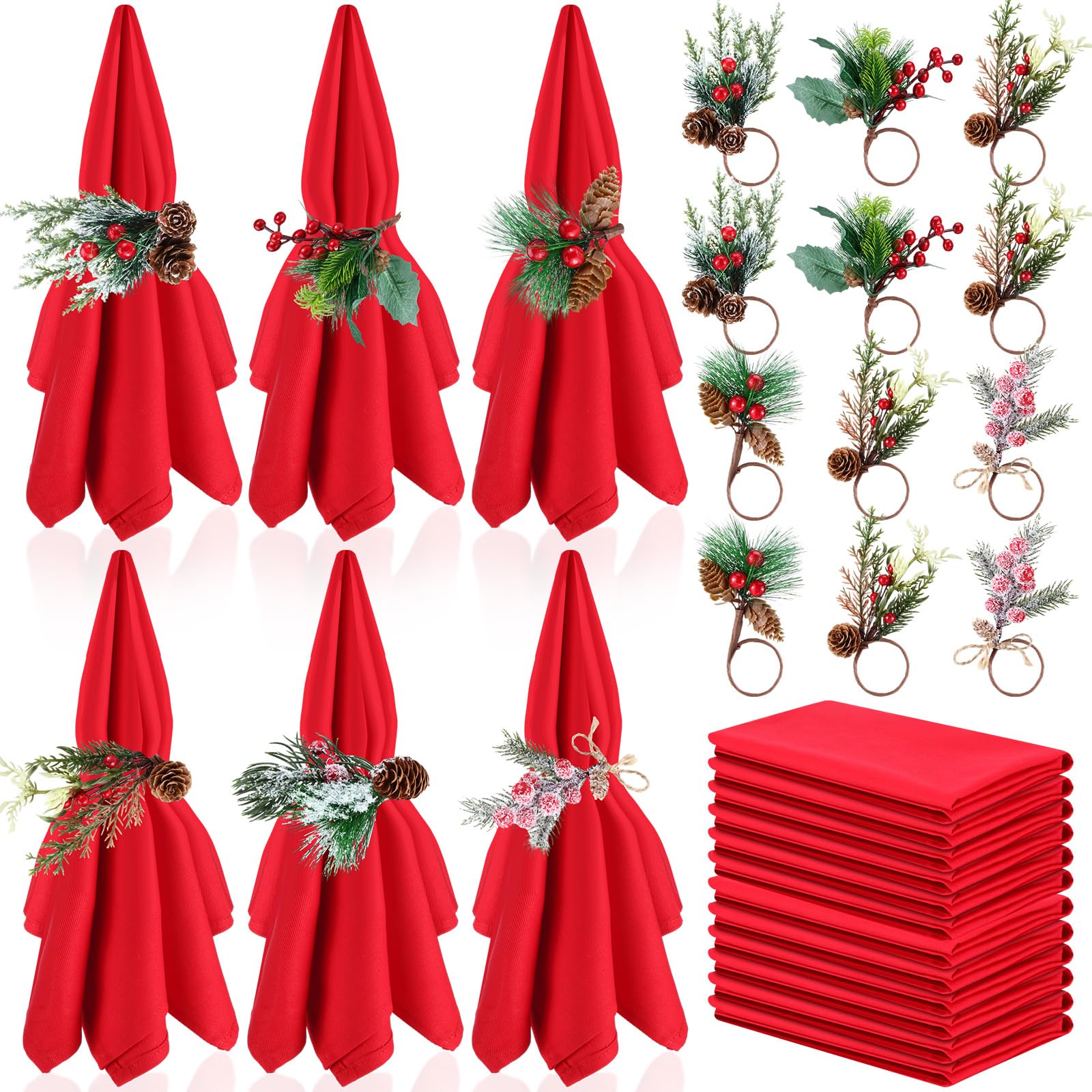 Suclain Christmas napkin rings with wooden design and pine cones for festive table decor