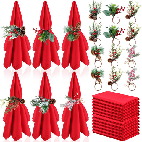 Suclain Christmas napkin rings with wooden design and pine cones for festive table decor